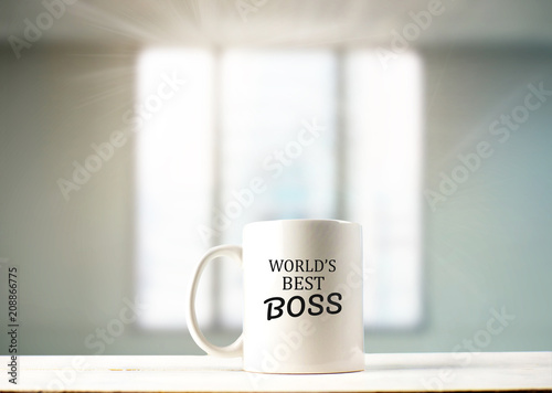 Fotomural World's best boss text on coffee mug in coffeee