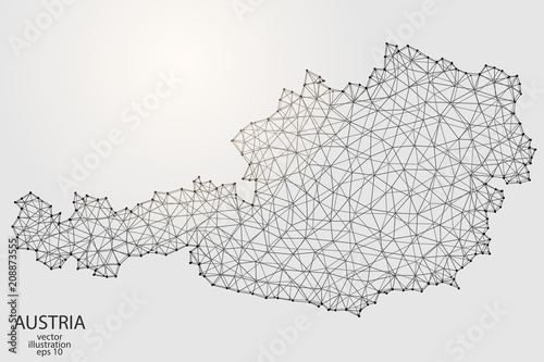 Fotomural A map of Austria consisting of 3D triangles, lines, points, and connections