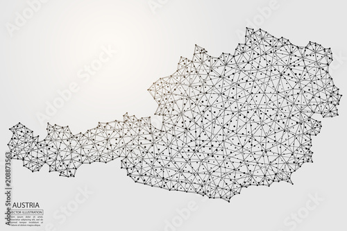Fotografía A map of Austria consisting of 3D triangles, lines, points, and connections