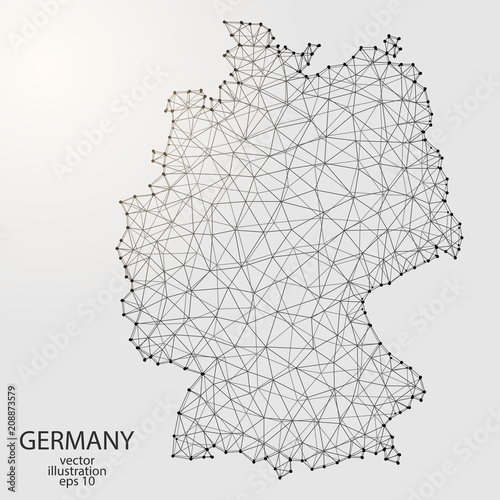 Fotografía A map of Germany consisting of 3D triangles, lines, points, and connections