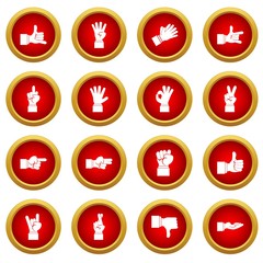 Wall Mural - Hand gesture icon red circle set isolated on white background