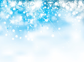 Wall Mural - vector abstract, blue, sparkle background, christmas lights and stars.
