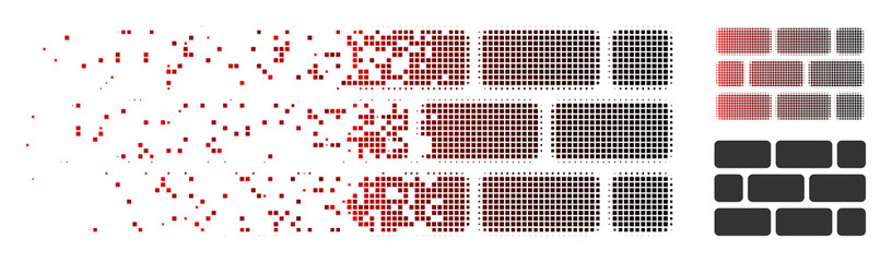 Fototapete - Vector brick wall icon in sparkle, dotted halftone and undamaged solid versions. Disintegration effect uses rectangular particles and horizontal gradient from red to black.