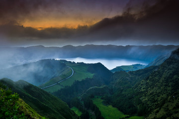Wall Mural - beautiful lake at dusk
