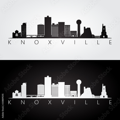 Foto Knoxville, USA skyline and landmarks silhouette, black and white design, vector illustration