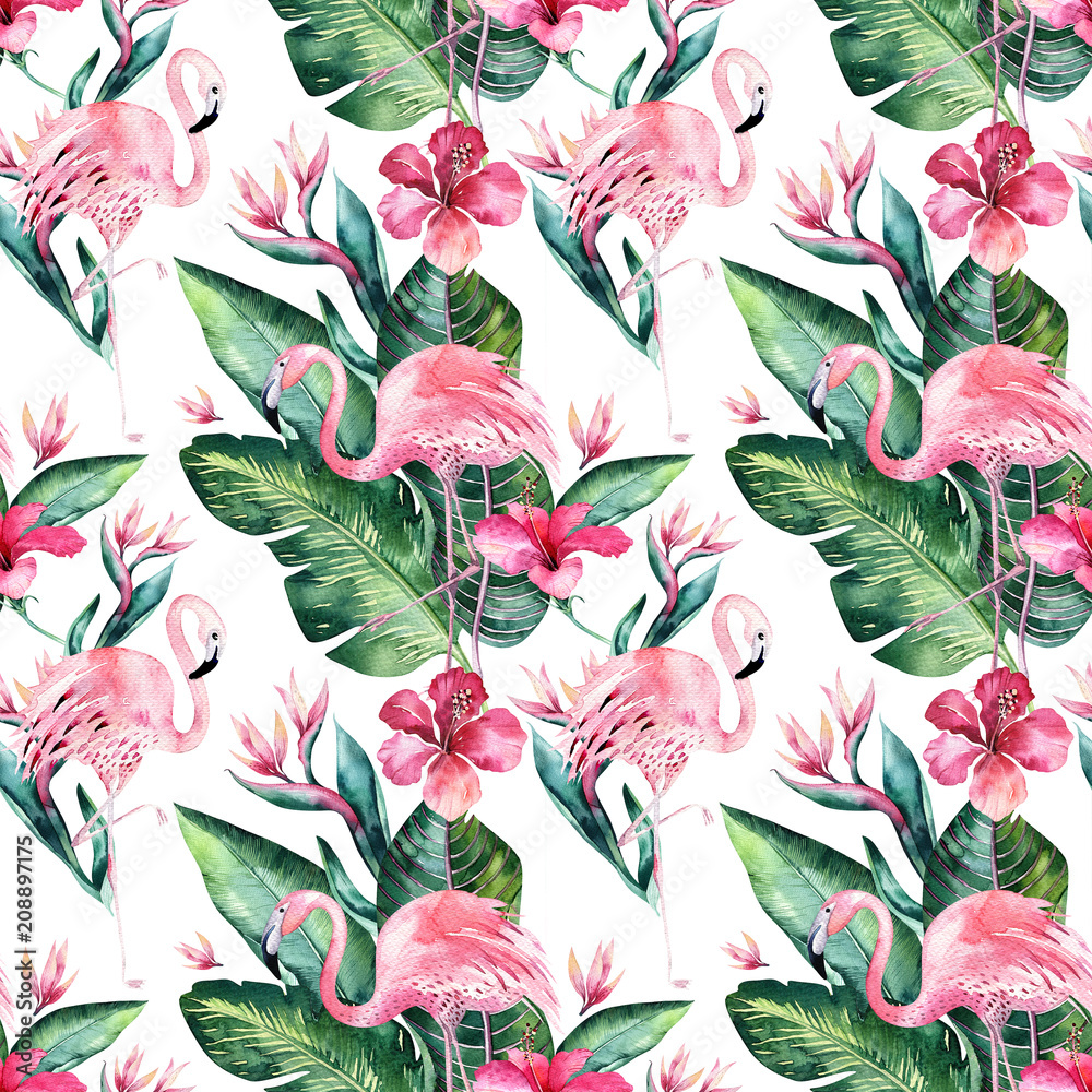 Tropical seamless floral summer pattern background with tropical palm ...