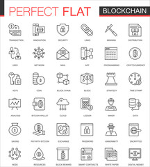 Poster - Blockchain, bitcoin cryptocurrency thin line web icons set. Outline stroke icon design.