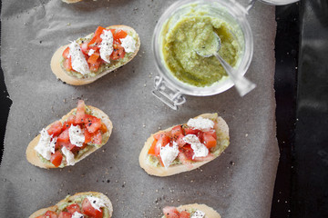 Wall Mural - Bruschetta with spruce sprout pesto