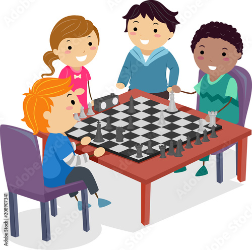 Stickman Kids Chess Club Practice Illustration