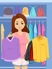 Sticker - Teen Girl Choose Clothes Illustration