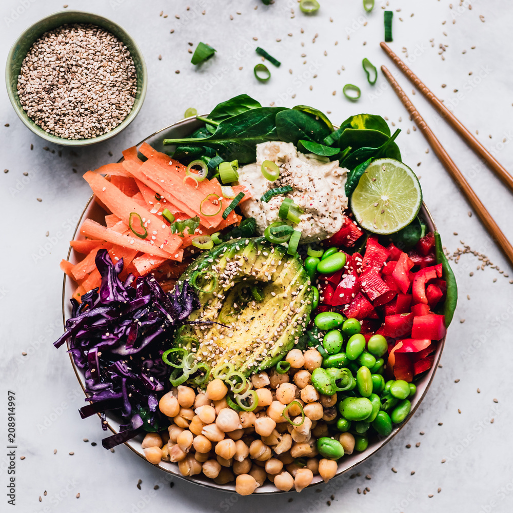 Rainbow colored fruit and vegetable lunch bowl Stock Photo | Adobe Stock