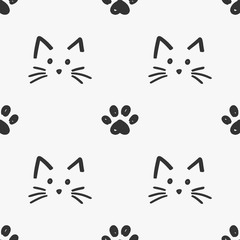 Wall Mural - Cat faces and paws pattern
