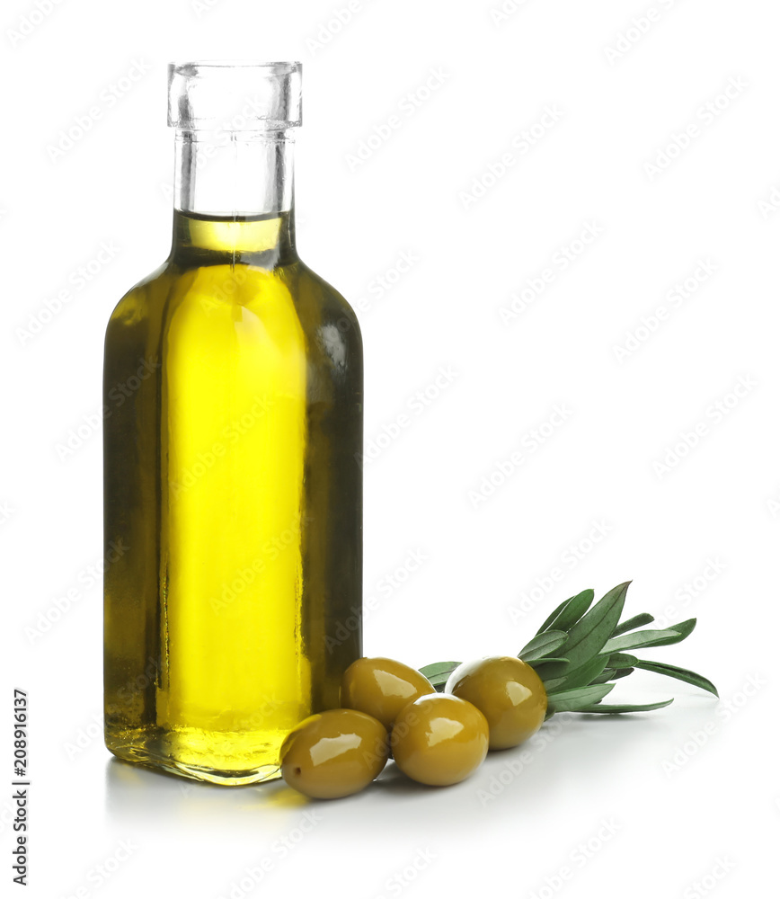 Bottle with olive oil on white background