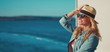 © sakkmesterke - Young blonde woman traveler posing on cruise ship deck banner