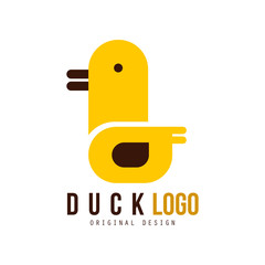 Poster - Duck logo tamplate, creative badge with yellow duck for your own design vector Illustration on a white background