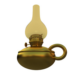 Old retro vintage golden kerosene lamp. 3d render