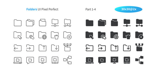 Fototapete - folders ui pixel perfect well-crafted vector thin line and solid icons 30 2x grid for web graphics a