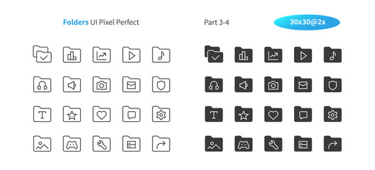 Fototapete - folders ui pixel perfect well-crafted vector thin line and solid icons 30 2x grid for web graphics a