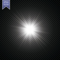 Wall Mural - Glow light effect. Starburst with sparkles on transparent background. Vector illustration. Sun
