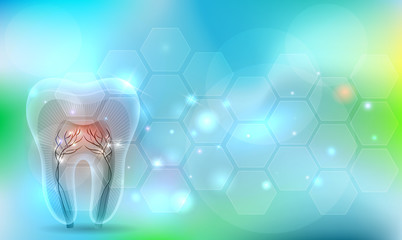 Beautiful transparent tooth on a light blue backdrop