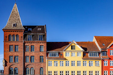 Wall Mural - beautiful historical buildings against blue sky in copenhagen, denmark