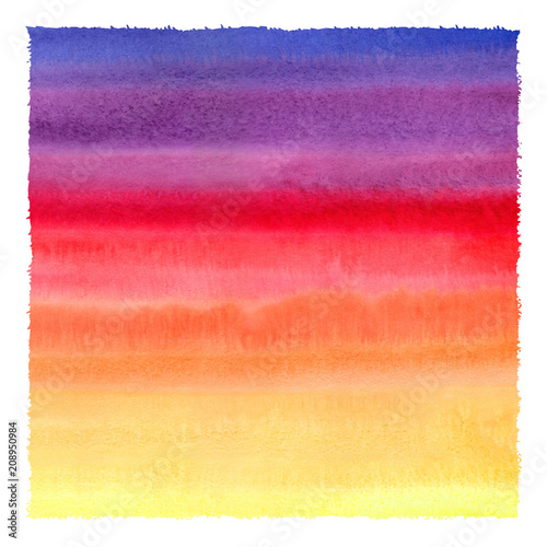 Colorful watercolor stains square texture with uneven edge. Aquarelle striped...