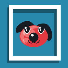 Decorative Frame With Dog Red Nose Over Blue Background, Vector Illustration