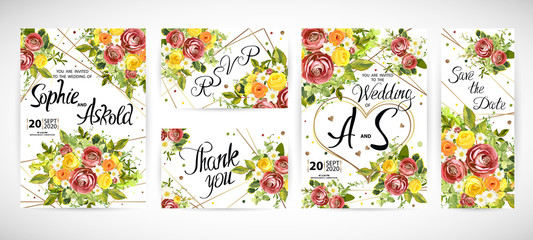 Wall Mural - Wedding floral template invite. Vector illustration