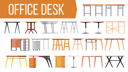 Sticker - Office Desk Set Vector. Office Creative Modern Desk. Home Table. Interior Table Workplace Design Element. Work Space. Isolated Furniture Illustration