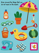 Educational quiz for kids with everyday and beach objects. Vector illustration. 