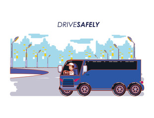 Sticker - person driving for driver safely campaign vector illustration design