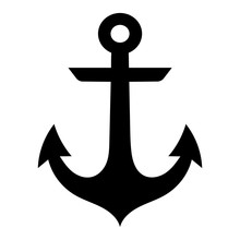 Simple, Flat, Black Anchor Silhouette Icon. Isolated On White