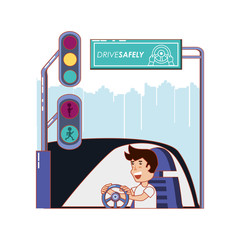 Sticker - person driving for driver safely campaign vector illustration design