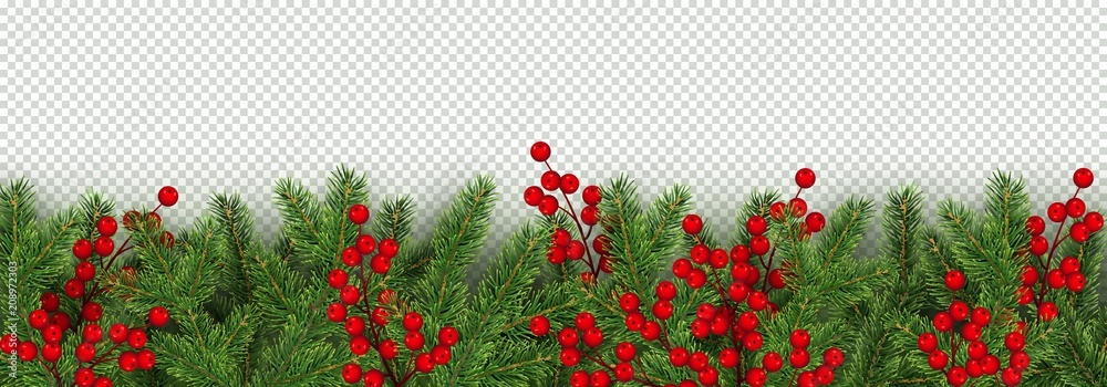 Christmas and New Year border of realistic branches of Christmas tree ...