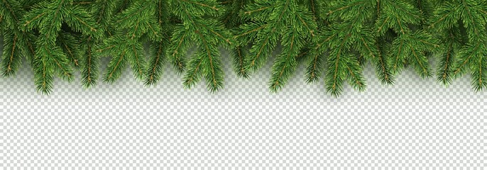 christmas, new year, winter border with realistic branches of christmas tree