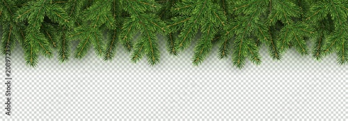Cuadros en Lienzo Christmas, New Year, Winter border with realistic branches of Christmas tree