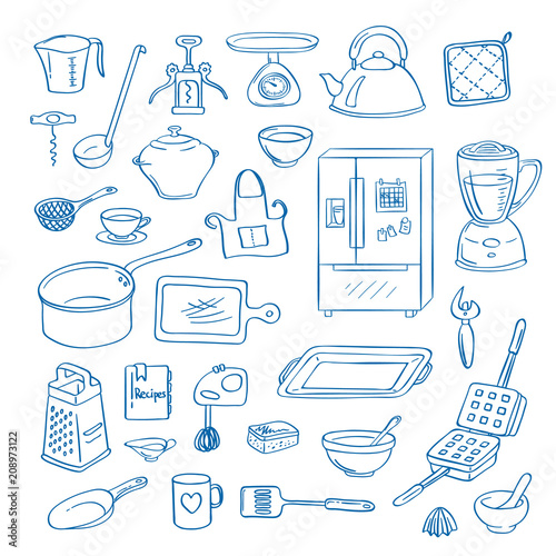 Fotografía Vector hand drawn kitchen utensils doodle icons set illustration