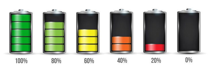 creative vector illustration of 3d different charging status battery load isolated on transparent ba
