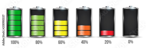 Fotomural Creative vector illustration of 3d different charging status battery load isolated on transparent background