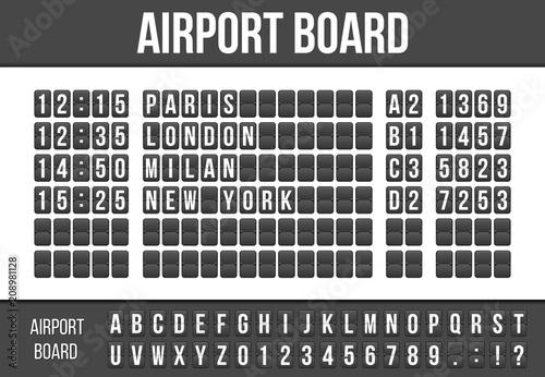 Cuadros en Lienzo Creative vector illustration of realistic flip scoreboard, arrival airport board with alphabet, numbers isolated on transparent background