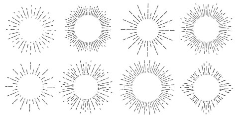 creative vector illustration of geometric hand drawn sun beams isolated on background. art design li