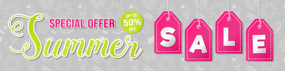 Wall Mural - Summer Sale - template of a shiny header wit textured background. Vector.