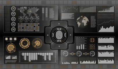 Poster - Verification scanners set. Finger Scan in Futuristic Style. Biometric id with Futuristic HUD Interface. screen monitor background template.