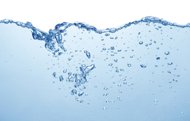 water surface with splash and air bubbles underwater