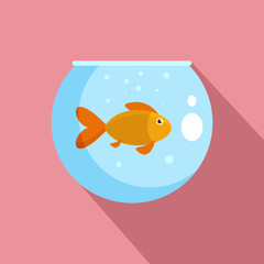 Sticker - Fish in round aquarium icon. Flat illustration of fish in round aquarium vector icon for web design