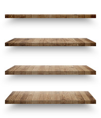 Wall Mural - Wooden shelf isolated on white background with clipping path