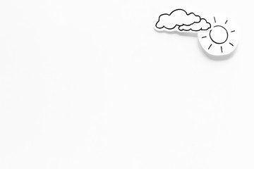 Wall Mural - clear and cloudly weather icons on white background top view copy space