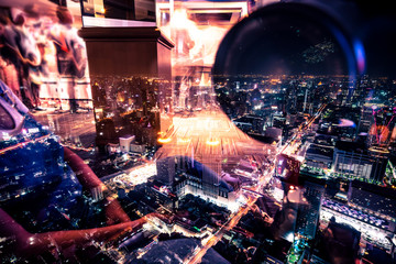 Fototapete - City landscape with reflection of window background