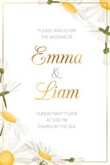 Daisy chamomile floral wedding invitation template