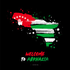 Poster - Welcome to Abkhazia. Flag and map of the country